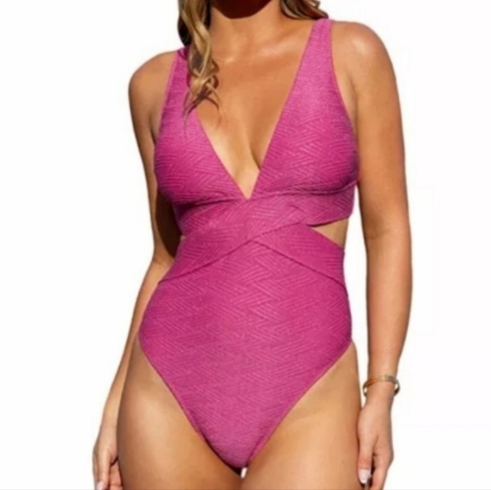 NWT Cupshe X JoJo Fuchsia Plunging Cutout One Piece Swimsuit